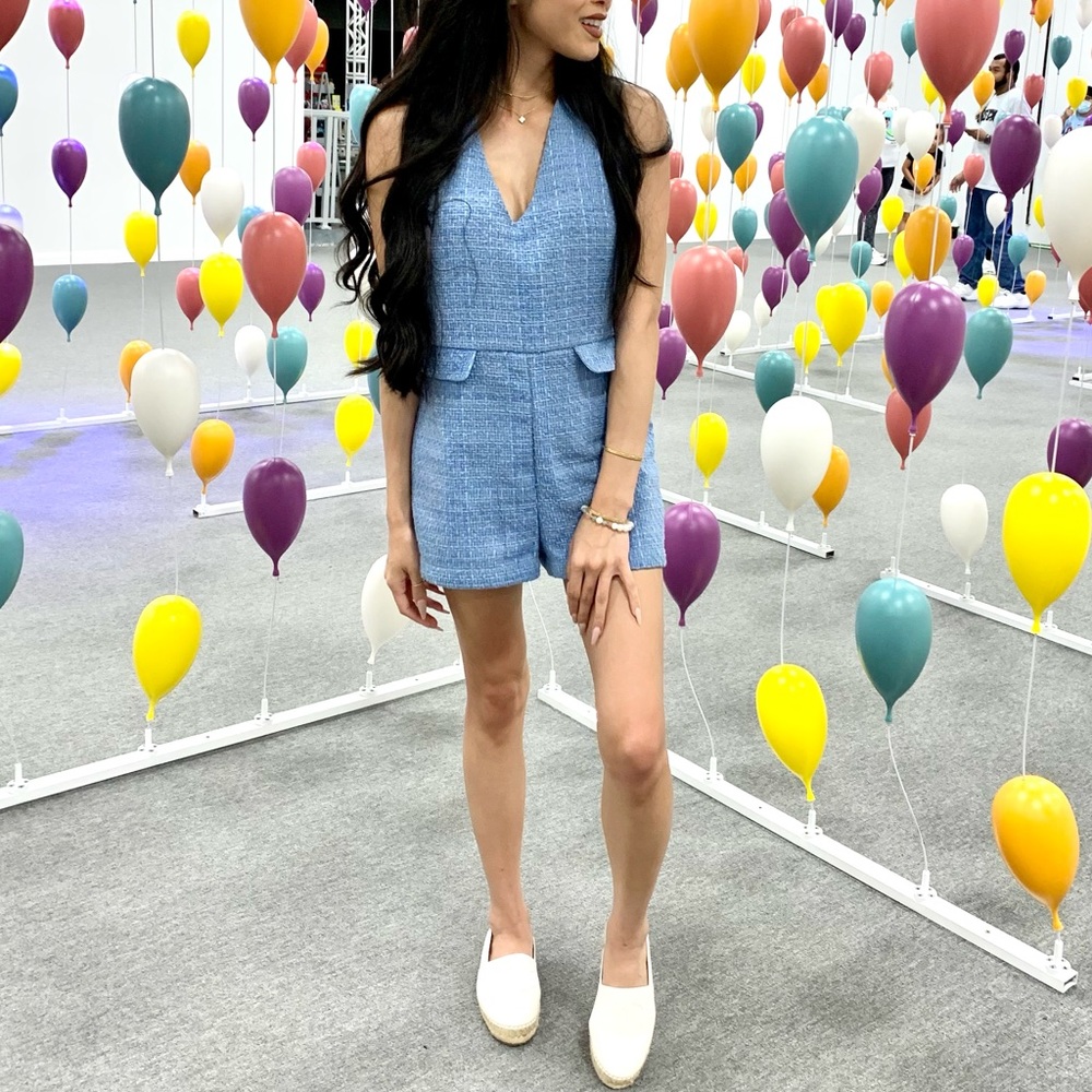 Blue Tweed Sleeveless Romper